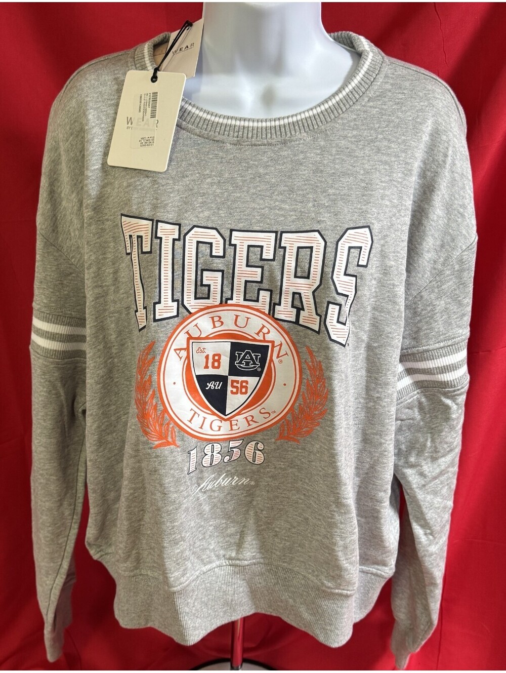 Auburn Tigers Classic Stripe Pullover Long Sleeve Gray Sweater WEAR Womens L NWT
